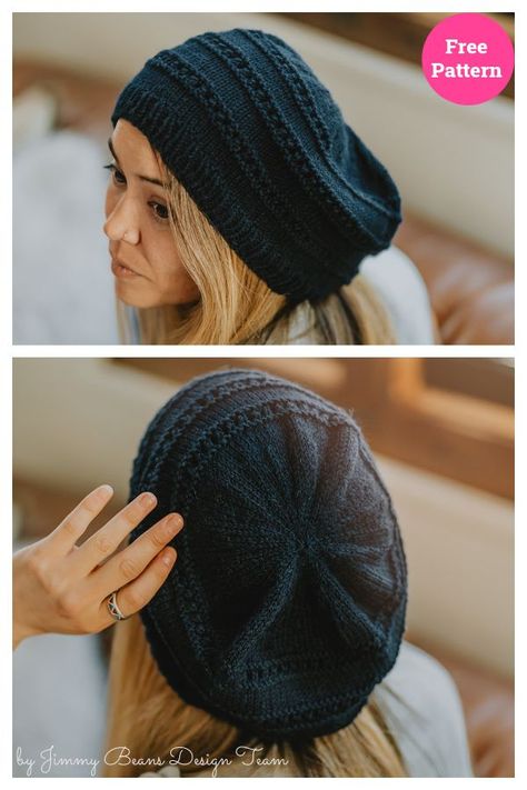 Easy Slouch Hat Free Knitting Pattern Slouch Hat Knit Pattern, Knit Slouchy Hat Pattern, Slouchy Beanie Knit Pattern, How To Knit A Hat, Hat Free Knitting Pattern, Knitted Slouch Hat, Slouchy Hat Pattern, Beanie Knitting Patterns Free, Knit Slouchy Hats