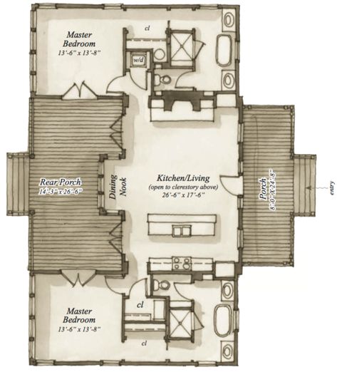 Terrace Plan, Southern Living House Plans, Cabin Floor, Cabin Floor Plans, Small House Floor Plans, Tiny House Floor Plans, Cottage Plan, Small Cabin, Cabin Plans