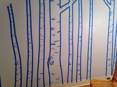 Basement Playhouse, Birch Tree Mural, Boy Room Paint, Birch Wall, Wall Murals Diy, Boy Rooms, Birch Tree Painting, Tree Wall Murals, Tree Mural