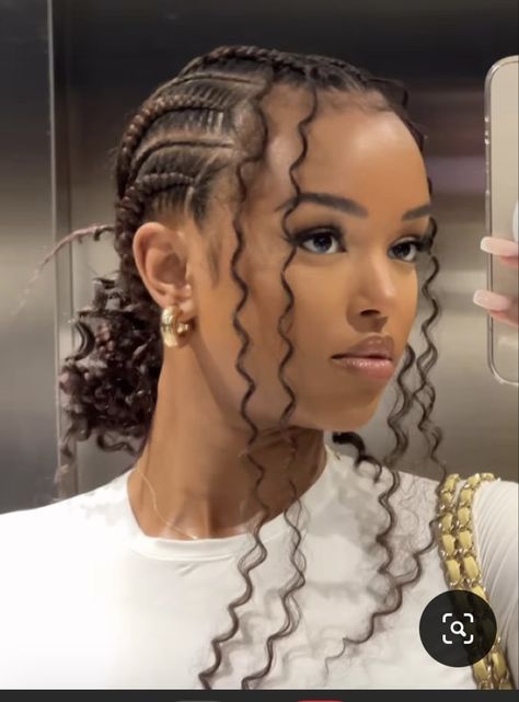 Braided Hairstyles For Events, Cornrows For Round Faces Black Women, Cornrow Hairstyles With Leave Out, Goddess Braid Ponytail Black Women, Brown Straight Back Braids, Straight Back Boho Braids, Boho Straight Backs Braids, Easy Braids Black Women, Pony Cornrow Hairstyles