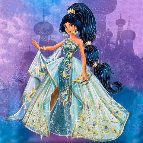 Princess Jasmine Art, Jasmine Fashion, Disney Princess Style, Aladdin Art, Sparkly Gown, Animation Disney, Disney Doll, Disney Princess Artwork, Disney Jasmine