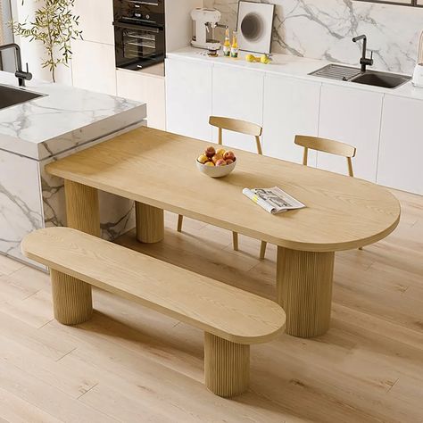 Dining Table 6 Seater, Pine Wood Table, Japandi Dining, Island Kitchens, Table Pedestal, Kitchens Ideas, Round Dining Table Modern, Decorating Kitchen, Organization Kitchen