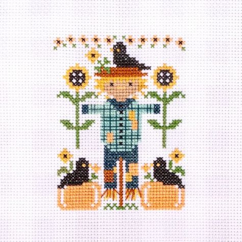 Cross Stitch Scarecrow, Stitching With The Housewives, Fall Cross Stitch, Cross Stitch Freebies, Spring Tea, Cross Stitch Finishing, Stitch Ideas, White Cross, Fat Quarter Shop