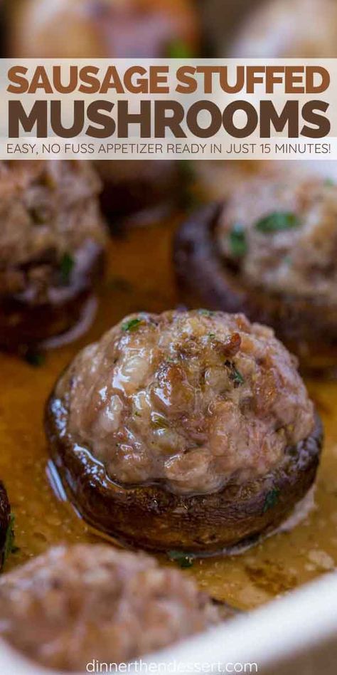 Stuffed Mushrooms No Cheese, Meatball Stuffed Mushrooms, Sausage Stuffed Mushrooms Easy, Appetizer Foods, Quick Holiday Appetizers, Stuffed Sausage, Mushrooms Stuffed, Stuffed Mushrooms Easy, Italian Appetizer