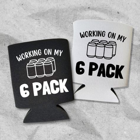 This funny "Working On My 6 Pack" can cooler is the perfect alcohol accessory and fit perfectly over your favorite can of beer! The can cooler will keep your beer cold at any kind of event throughout the year! The unique can cooler design is made of polyurethane foam. The collapsible material will make it easy to slip in your pocket or purse on the go! -- "WORKING ON MY 6 PACK" FUNNY CAN COOLER - The perfect gift for anyone who loves their can of beer! -- PERFECT FOR YOUR NEXT PARTY - These can Funny Coozie Sayings Hilarious, Can Cooler Ideas, Funny Koozies Sayings, Can Koozie Ideas, Funny Beer Koozies, Funny Koozies, Alcohol Accessories, Koozie Ideas, Can Of Beer