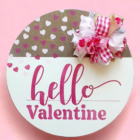 Valentine Door Hangers, Valentine Door Hanger, Hello Valentine, Summertime Crafts, Valentines Door Hanger, Painted Wood Walls, Wood Door Hanger, Board Signs, Wooden Door Signs