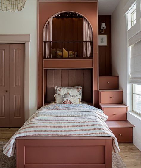 Hailee Capiz Pendant curated on LTK Built In Bed Head, Built In Kids Bed, Children Room Ceiling Design, Bunk Bed Kids Room, Built In Loft Bed, Built In Beds, Beds With Stairs, Magical Bedroom, Nursery Interior Design