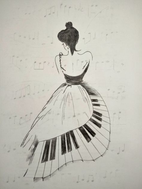 Music Related Doodles, Piano Sketch Draw, Cute Music Doodles, Music Sketches Creative, Drawings Of Music, Music Aesthetic Drawing, Piano Drawings, Drawing Ideas Music, Musical Drawings