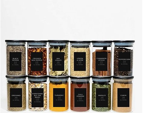 Seasoning Containers, Bamboo Containers, Spice Organizers, Spice Organization Drawer, Herb Jar, Spice Jar Set, Spice Jar Labels, Pantry Remodel, Painted Bamboo