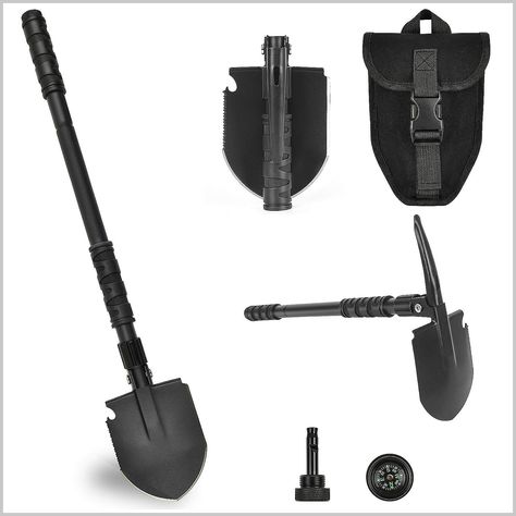 FullLit Folding Shovel, Camping Digging Shovel, Survival Multitool, with Pickaxe, Lightweight Portable Spade for Hiking, Camp Small Car Camping, Tactical Shovel, Entrenching Tool, Tool Backpack, Tool Pouch, Cover Model, Outdoor Survival, Small Cars, Car Camping