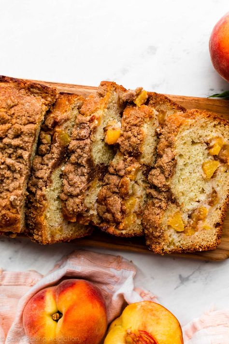 Peach Loaf, Quick Bread Loaf, Nut Breads, Peach Quick Bread, Summer Baking Recipes, Peach Crumble Pie, Blueberry Muffin Bread, Peach Bread, Ground Recipes