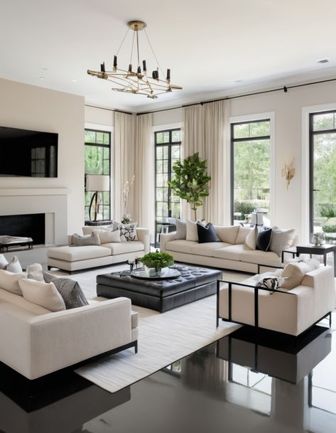 50 Black Living Room Ideas For A Bold And Sophisticated Space Black And White Sectional Living Room, Living Room Designs Images, Sitting Room Ideas Modern Luxury, Modern Elegant Living Room Luxury, Modern Small Apartment Decor, Contemporary Luxury Living Room Designs, Modern Luxury Living Room Interiors, Townhome Interior, Transitional Modern Living Room