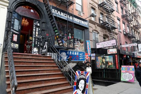 St. Mark's Place is arguably the East Village’s most notable street, bursting with culture via its retail shops, street vendors, restaurants and... St Marks Place, Village Street, New York Tattoo, Ny Hotel, Chelsea Hotel, Street Vendors, Saint Mark, York Aesthetic, Nyc Street