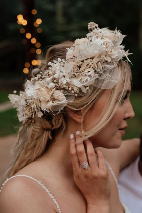 Big Flower Crown Wedding, Bridesmaid Floral Crown, Flower Crown Boho Wedding, Rustic Flower Crown, Floral Crowns Wedding, Wedding Hair Crown Flower, Bridesmaids Flower Crown, Dried Flower Crown Wedding, Bridal Hair With Flower Crown