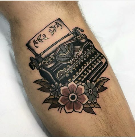 Typewriter Tattoo | Tattoo Ideas and Inspiration | Adriana Maluquer Writer Tattoo Ideas, Typewriter Tattoo, Writer Tattoo, Bookish Tattoos, Saved Tattoo, Tattoo Old School, Typewriter Keys, Arm Sleeve Tattoos, Thigh Tattoos Women