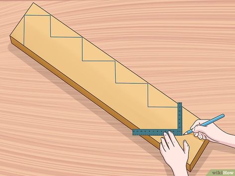 How to Cut Stair Stringers: 15 Steps (with Pictures) - wikiHow Building Deck Steps, Stair Stringer Calculator, How To Make Stairs, Stairs Makeover Design, Diy Stairs Makeover, Stairs Makeover Ideas, Stairs Stringer, Framing Construction, Stairs Makeover