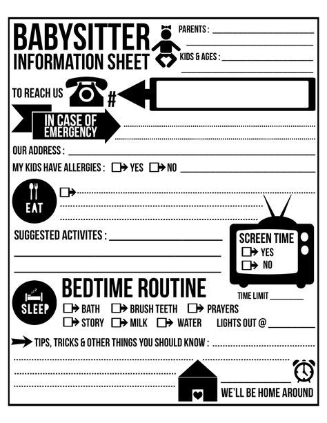 Free Printable Babysitter Info Sheet. Frame or laminate and use a dry/wet erase marker to change needed information. Brilliant! Babysitting Binder Printables, How Much To Charge For Babysitting, Babysitting Paperwork, Babysitting Information Sheet, Babysitting Essentials, Babysitting Notes, Babysitting Forms, Babysitting Binder, Babysitting Kits