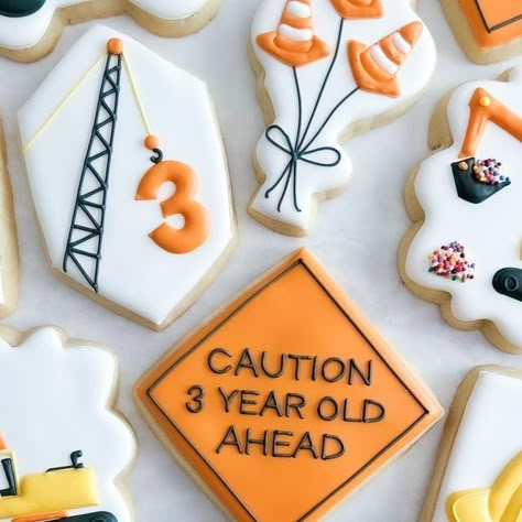 sweet mello treats on Instagram: "Caution: 3 year old ahead! 🚨👷�‍♂️ #sweetmellotreats #sugarcookiemarketing #constructioncookies #3rdbirthdaycookies #hardhatcookies #excavatorcookies #dumptruckcookies #cookiesofinstagram #decoratedsugarcookies #decoratedcookies #royalicingcookies #fairfield #fairfieldct #fairfieldcounty #fairfieldcountyct #ctcookies #constructionbirthday" Construction 3rd Birthday Cookies, Caution 3rd Birthday, Construction Royal Icing Cookies, Construction Theme Cookies, Construction Cookies Decorated, Construction Birthday Cookies, Construction Cookies, Construction Theme Birthday Party, Third Birthday Party