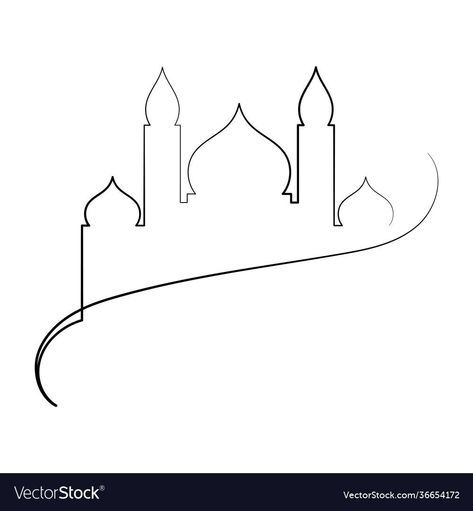 Mosque Line Art, Islamic Drawing, Mosque Drawing, Islamic Mosque, Animal Clock, Mosque Silhouette, Drawing Template, Paper Background Design, Line Art Drawing