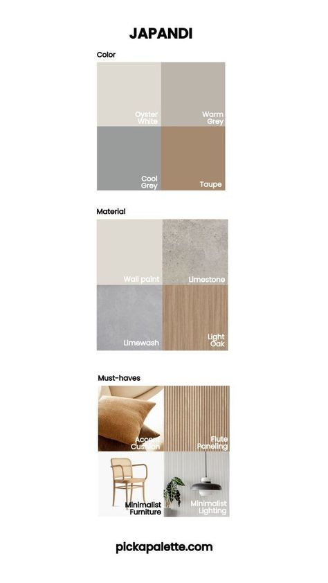 Interior Design Cool Tones, Japandi Tone Color, Japandi Gray Floor, Natural Color Interior Design, Japandi Kitchen Color, Japanese Interior Design Color Palette, Japandi Interior Paint Colors, Cool Tone Kitchen Ideas, Japandi Interior Design Color Palette