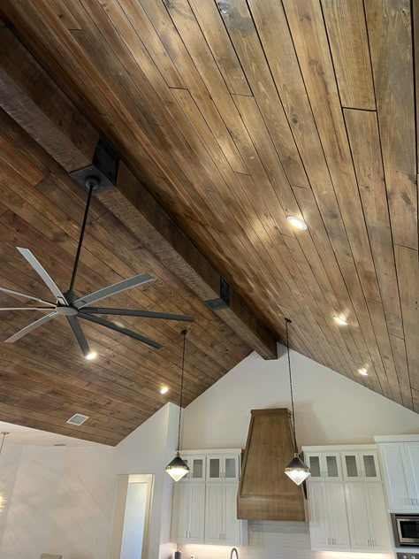 Cedar Vaulted Ceiling, Pendant Lighting Vaulted Ceiling, Trey Ceiling Ideas Wood, Car Siding Ceiling Living Rooms, Younger And Groove Ceiling, Vaulted Ceiling Lights, Reclaimed Beams Ceiling, Faux Wood Beams Ceiling Vaulted, Cedar Ceiling Living Room