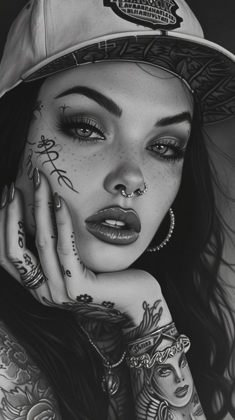 Midjourney Feed Woman With Hand On Face, Jolene Tattoo, Woman’s Face Tattoo, Womans Face Tattoo, Black And White Photography People, Haley Berry, Realism Portrait Tattoo, Chicano Tattoos Gangsters, Woman Face Tattoo