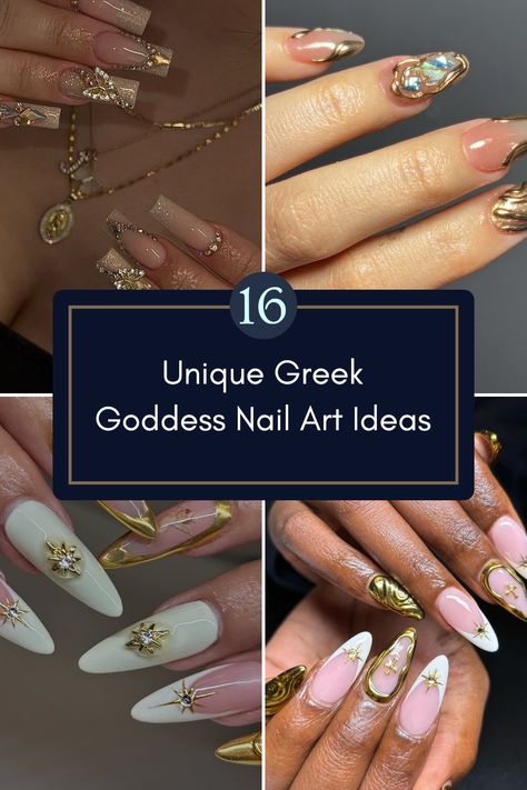 Explore 16 captivating Greek goddess nail designs featuring gorgeous colors and intricate details. This Pinterest pin showcases 4 nail art images that celebrate elegance and style. Perfect for discovering nail ideas that capture a mythical vibe! Viking Nail Art, Gold Goddess, Cheetah Print Nails, Greek Goddesses, Latest Nail Designs, Gold Nail Designs, October Nails, Christmas Nails Easy, Golden Goddess