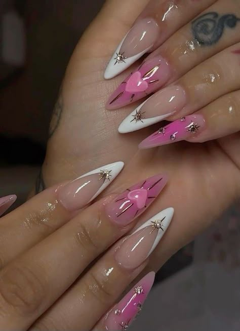 Pink Nail Designs Stiletto, Pink And Silver Nail Designs, Bright Pink Nails With Design, Pink Vday Nails, Nails Ideas Videos, Color Nails Ideas, Press On Nails Business, Mom Nails, Nails Aesthetics