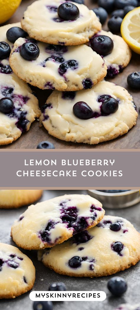 Indulge in a burst of flavor with Lemon Blueberry Cheesecake Cookies! 🍋💙 These creamy cookies combine the richness of cheesecake with the zesty tang of lemon and juicy bursts of blueberry. Perfect for satisfying your sweet cravings! #cheesecakecookies #lemonblueberry #bakingdelights #myskinnyrecipes Lemon Blueberry Cheesecake Cookies, Creamy Cookies, Blueberry Lemon Cookies, Blueberry Cheesecake Cookies, Lemon Blueberry Cookies, Cinnamon Swirl Banana Bread, Cream Cheese Cookie Recipe, Spicy Peanut Noodles, Lemon And Blueberry