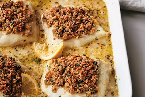 Barefoot Contessa Recipes, Crumb Recipe, Ina Garten Recipes, Ceramic Baking Dish, Cod Recipes, Barefoot Contessa, Fish Dinner, Baked Fish, Garlic Herb