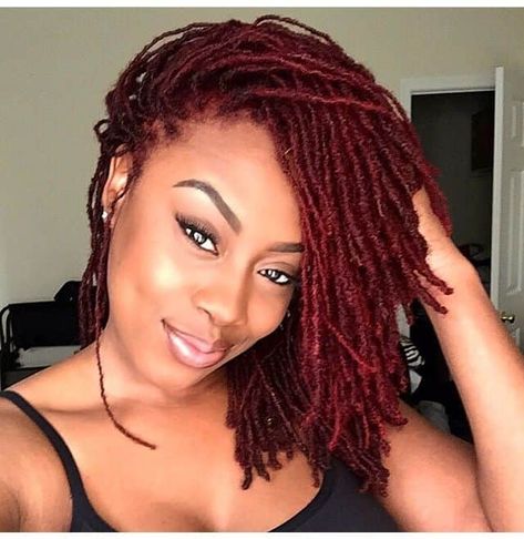 12 Red Dreadlock Hairstyles to Get A Retro Look Red Locs Hairstyles, Fall Hair Colors For Locs, Cinnamon Locs, Auburn Dreadlocks Black Women, Red Locs Black Women, Red Locs Black Women Dark Skin, Red Hair With Dreadlocks, Red Locs, Maroon Dreadlocks Black Women