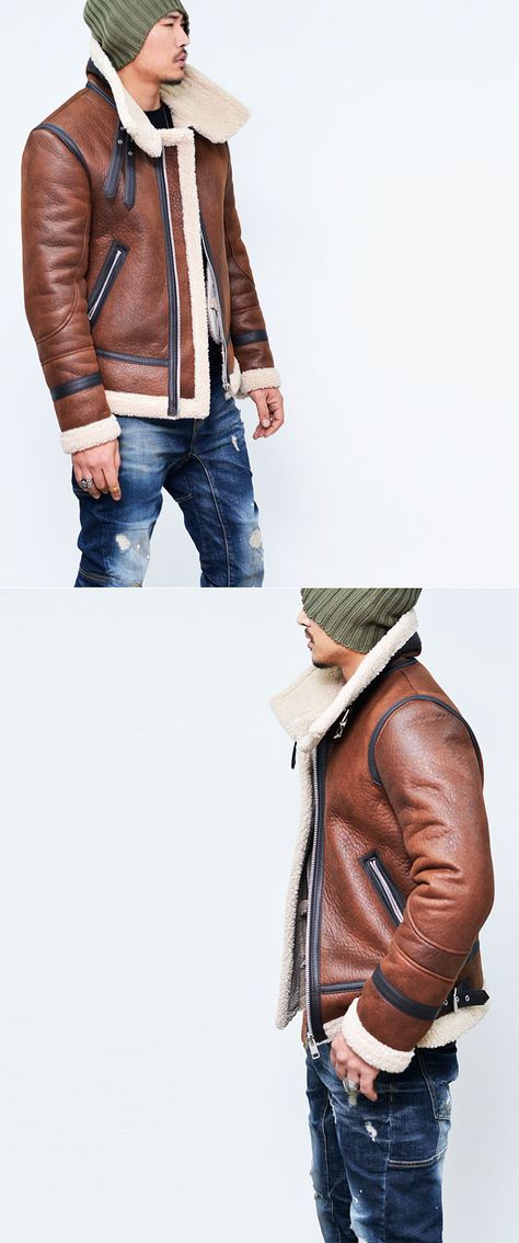 Double-belt Buffalo Highneck Flight Jacket-Leather 134 - GUYLOOK Buffalo Jacket, Mens Dress Jackets, Leather Jacket Men Style, Trendy Mens Fashion, Flight Jacket, Trendy Fashion Outfits, Sharp Dressed Man, Attractive Guys, Leather Jacket Men