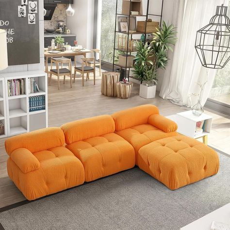 Amazon.com: Antetek Convertible Sectional Sofa Couch, Modern Teddy Fabric L-Shaped 3-Seater Sofa Couch Set with Movable Ottoman, 93-inch Comfy Modular L Couch Furniture Set for Living Room, Orange : Home & Kitchen Orange Couch With Chaise, Yellow Sectional Sofa, Orange Sectional Couch, Orange L Shape Sofa, Orange Sectional, Rust Sectional Sofa, Orange Velvet Sectional, L Couch, Living Room Beige