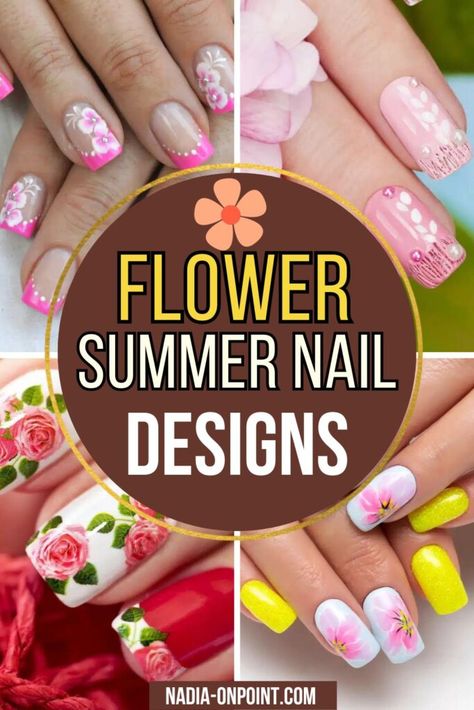 Summer Flower Nail Designs for the Perfect Summer Vibe! Tropical Flower Nails Design, Floral Nail Designs Summer, Flower On Toe Nail, Plumeria Nail Design, Flowers On Nails Simple, Flower Nail Designs Pink, Flower Designs For Nails, Beach Flower Nails, Flower Nail Designs Short Nails