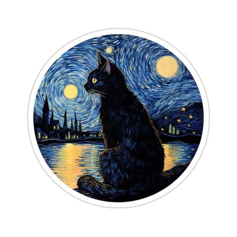 Black Cat Vincent van Gogh Starry Night Kiss-Cut Sticker Sticker #sticker Stickers #stickers freesticker #freesticker freestickers #freestickers free download sticker #freedownloadsticker 7.236 Good Night Stickers, Cool Sticker Ideas, Van Gogh Stickers, Van Gogh Starry Night Painting, Starry Night Sticker, Night Stickers, Classic Stickers, Vincent Van Gogh Starry Night, Dibujos Toy Story