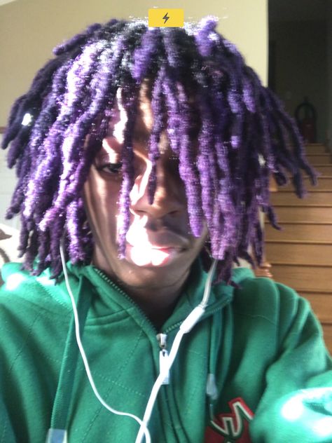 Purple Dreadlocks Men, Purple Locs Men, Green Locs Men, Purple And Blonde Locs, Dyed Dreads Men Tips, Purple Dreads Men, Loc Color Ideas Men, Colored Locs Men, Midnight Blue Locs