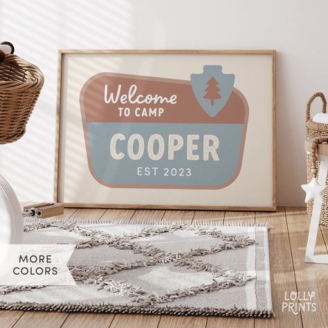 Personalized Camp Name Sign Print, Custom Camp Wall Decor, Happy Camper Wall Art, Boys Room Decoration, Nursery Name Gift, Kids Name Gifted Happy Camper Nursery, Camp Theme Nursery, Camping Room For Boys, Camping Bedroom Decor, Camping Nursery Theme, Camping Theme Bedroom, Camping Nursery, Camping Bedroom, Camping Room