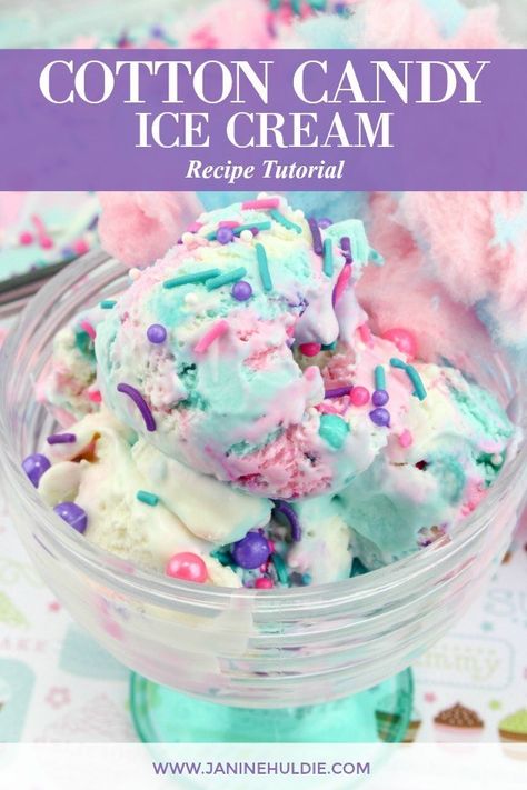 Cotton Candy Ice Cream, This Mom's Confessions Cotton Candy Ice Cream Recipe, Family Recipe Ideas, Bubble Gum Ice Cream, Cotton Candy Ice Cream, Unicorn Food, Ice Cream Snacks, Easy Homemade Ice Cream, Candy Ice Cream, Banana Split Dessert