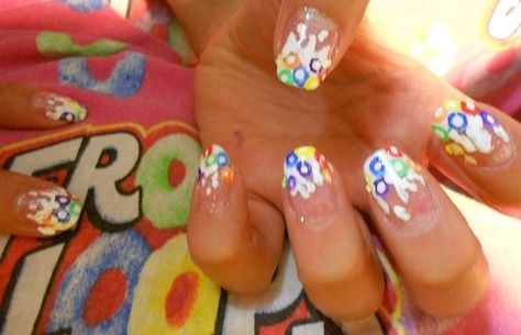 Fruit Loops Cereal Nails Cereal Nails, Themed Nail Art, Fruit Loops Cereal, Fruit Loops, Fashion Board, Fancy Nails, 3d Nails, Post It Notes, French Nails