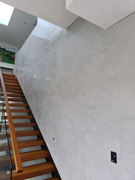 Gray Venetian Plaster Walls, Recessed Fireplace, Venetian Plaster Walls, Polished Plaster, Hallway Design, Venetian Plaster, Feature Walls, Plaster Walls, Feature Wall