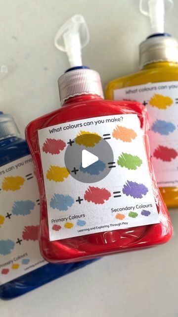 Amy Powell - Learning&ExploringThroughPlay on Instagram: "🌈✨ Colour Mixing Pumps using recycled hand soap dispensers. SAVE to remember to give it a go. ✨🥰

You can use our free paint mixing guide available as a download on our website. 

Our link is in our profile or if you type link in the comments I will send you the link if that’s easier. 

This is excellent for building fine motor skills and exploring colour mixing. 

I saw this idea on Pinterest a few years ago now and it’s been on my to do list for so long. Give it a go! 💜✨🌈 

#learningthroughplay #playbasedlearning #earlylearning #sensoryplay #invitationtoplay #playmatters #preschool #play #kidsactivities #earlyyears #montessori #homeschool #toddleractivities #earlychildhoodeducation #eyfs #learningathome #montessoriathome #kids Eyfs Arts And Crafts, Eyfs Colour Mixing, Colour Mixing Eyfs, Eyfs Outdoor, Preschool Play, My To Do List, Free Paint, Paint Mixing, Playbased Learning