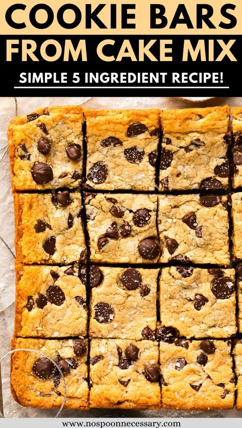 Bar Cookies From Cake Mix Recipes, Cake Mix Bar Cookies, Cake Mix Chocolate Chip Cookies, Giant Cookie Cake, Bars At Home, Chocolate Box Cake, Dessert Mix, Cake Mix Cookie Bars, Cookie Bars Easy