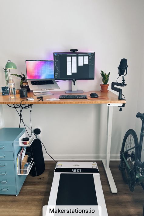 Standing Desk Setup Standing Desk Home Office Walking Pad, Standing Desk With Walking Pad, Walking Pad Desk Setup, Diy Girls Night, Walking Desk, Mens Home Office, Dreamy Interiors, Home Studio Office, Guest Bedroom Home Office