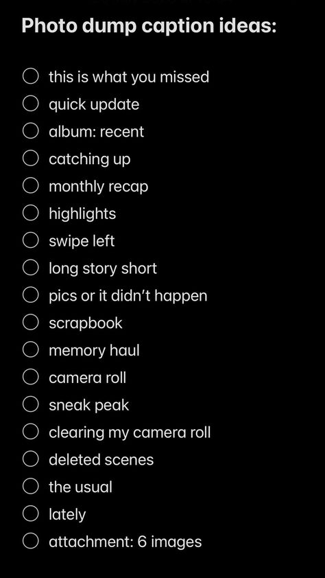 photo dump captions 2024 Bio Ideas, Story Time Ideas Instagram, Stolen Shots Caption Instagram, Album Recent Caption, Instagram Memories Story, Instagram Captions Throwback, Instagram Captions For Day Out, Shoutout Instagram Story Ideas For Follow, Photo Album Caption Ideas