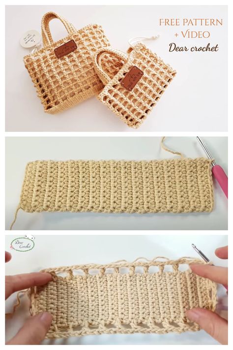 Crochet Mesh Bag Pattern, Crochet Mini Bag Free Pattern, Crochet Bag Pattern Tote, Crochet Mini Bag, Raffia Crochet, Crochet Beach Bags, Crochet Bag Tutorials, Free Crochet Bag, Crochet Bag Pattern Free