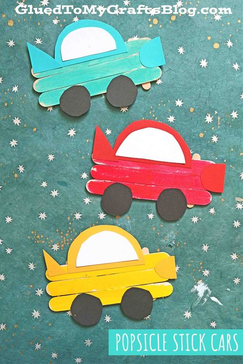 Popsicle Stick Cars Inventions Kids, Preschool Craft Activities, Dolls Handmade Diy, Transportation Crafts, Pop Stick, Kid Craft, Popsicle Stick Crafts, Winter Crafts For Kids, Popsicle Stick