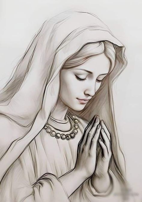 Mother Mary Drawing, Virgencita Drawing, Religious Drawings, Virgin Mary Drawing, Maria Tattoo, Jesus Art Drawing, Jesus Mother, Virgin Mary Art, Mother Mary Images