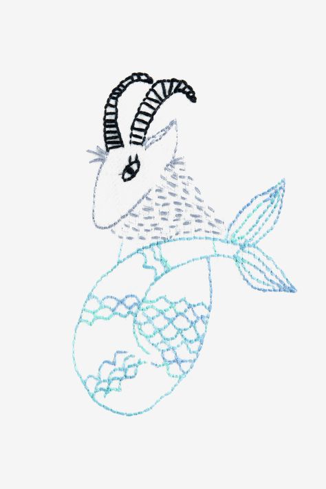 The Capricorn embroidery pattern is from DMC's Designer Collection of patterns. Fern Pattern, Novelty Yarn, Bat Pattern, Paw Pattern, Flamingo Pattern, Horse Pattern, Feather Pattern, Fish Patterns