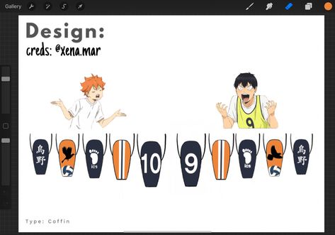 Haikyuu Nails Design, Haikyuu Nail Art, Haikyu Nails, Anime Nails Designs, Haikyuu Nails, Anime Nail Ideas, Naruto Nails, Anime Nail, Disney Acrylic Nails