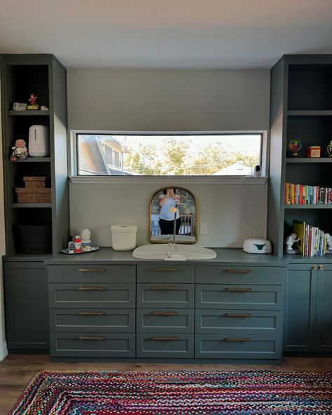 all right, buddy. we’re ready when you are. 🥰 *please no one panic. we’re having blackout shutters put on all the windows. #nursery #nurserydecor #nurserydesign #nurseryinspo #babysroom #boysroom Built In Bookcase Nursery, Nursery Built In Shelves, Nursery With Built Ins, Built In Nursery, Nursery Bookcase, Nursery Inspo, Built In Bookcase, Built In Cabinets, Baby Boy Nursery